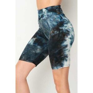 S/M Tie Dye High Waisted Biker Shorts‎ - 3 Inch Waist Steel Blue